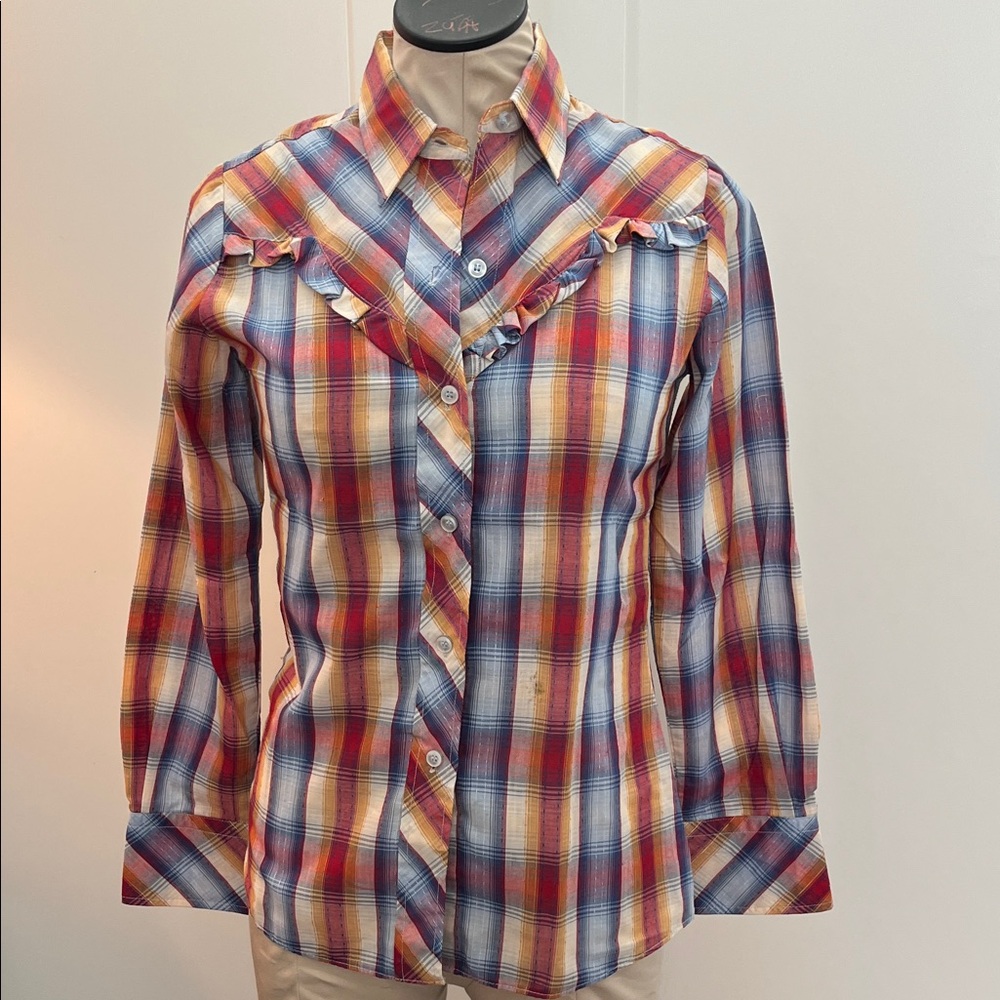 Colorful Plaid Vintage Button-Up Blouse - Picture 2 of 9